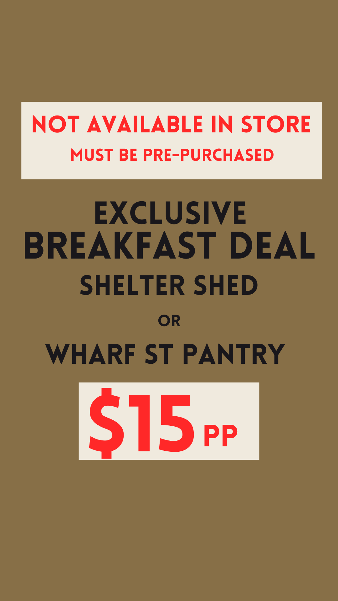 Exclusive Breakfast Voucher Deal - $15pp